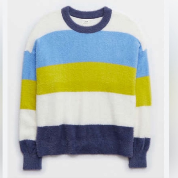 NWT Aerie Flurry Crew Fuzzy Sweater- striped- multicolor- size XL - Picture 3 of 10